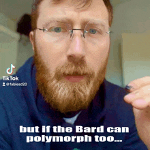 a man with glasses and a beard says but if the bard can polymorph too ..