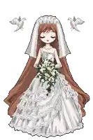 a pixel art of a bride in a wedding dress holding a bouquet of flowers