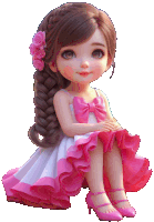 a doll in a pink and white dress with a bow