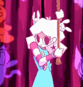 a pixel art drawing of a girl holding a cane