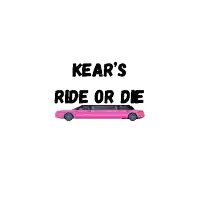 a pink limousine with the words kear 's ride or die written on it .