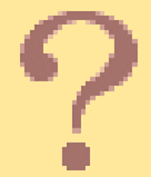 a pixelated question mark with a circle around it on a yellow background