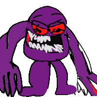 a cartoon drawing of a purple monster with red eyes and sharp teeth