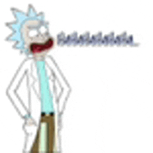 a cartoon character from rick and morty is standing in front of a white background and making a funny face .