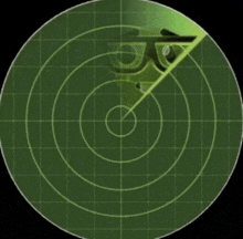 a radar screen shows a green circle with a grid around it