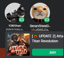 an advertisement for attack on titan revolution with a join button