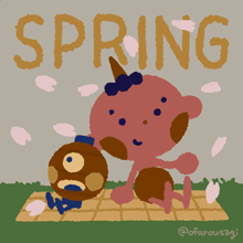 a drawing of a monkey and a ball with the word spring written above them