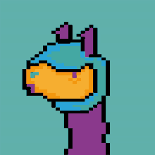 a pixel art drawing of a llama with a blue head