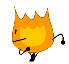 a cartoon character of a fire with arms and legs standing on a white background