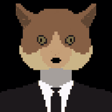 a pixel art of a cat in a suit