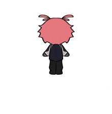 a drawing of a person with pink hair and black pants