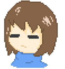 a pixel art drawing of a girl with brown hair and a blue shirt