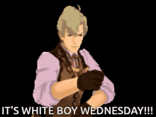 a pixel art drawing of a man with the words it 's white boy wednesday