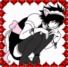 a black and white drawing of a cat maid