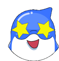 a cartoon drawing of a dolphin wearing a blue mask with yellow stars on its eyes