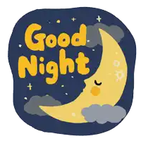 a sticker that says good night with a crescent moon in the background
