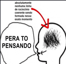 a drawing of a person 's head with the words " pera to pensando " on it .