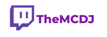 a purple logo for the mcdj with a speech bubble