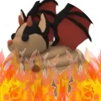 a stuffed animal with horns and wings is sitting in a pile of flames
