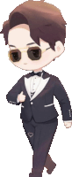 a cartoon of a man in a tuxedo and sunglasses