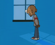 a cartoon of a man standing in front of a window with his hands behind his back