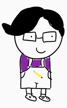 a drawing of a person wearing glasses and a backpack