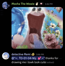 a screenshot of a chat with mocha the wowie