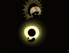 a drawing of a person with glowing eyes and a circle in the middle