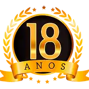 a gold laurel wreath with the number 18 and the words anos