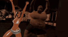 a man and a woman are dancing in a video game with the words the sync on the bottom