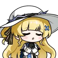 a cartoon girl wearing a white hat with a blue cross on her head