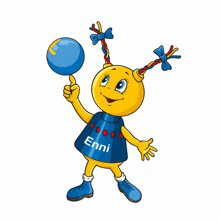 a cartoon character named enni is holding a balloon