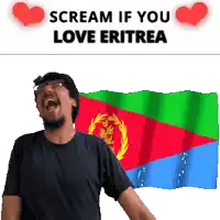 a man screams in front of an eritrea flag