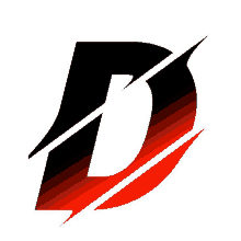 a black and red letter d with a diagonal line