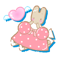 a cartoon bunny in a pink dress holding a pink heart