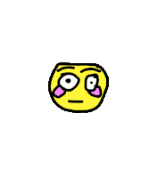 a cartoon drawing of a yellow face with pink eyes