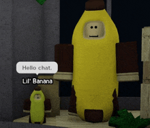 a video game character is dressed as a banana and says hello chat lil ' banana