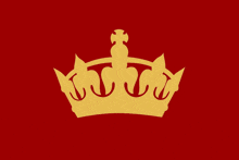 a gold crown on a red background with a cross