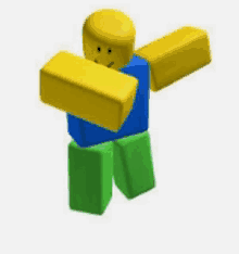 a roblox character with a yellow face and blue and green arms