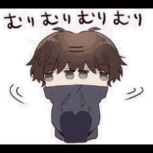 a cartoon of a boy covering his face with a turtleneck .