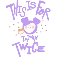 a sticker that says this is for taiwan twice with a purple teddy bear .