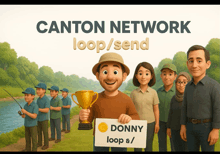 a cartoon of a man holding a sign that says donny loop