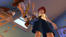 a toy story scene with woody and jessie in a bedroom