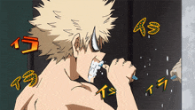 a cartoon of a man brushing his teeth with the letters ts in the background