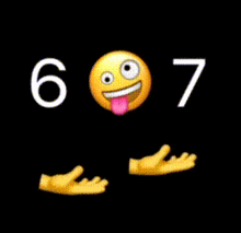 a smiley face with its tongue out and the number 607 on a black background