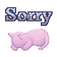 a pixel art drawing of a cat and the word sorry