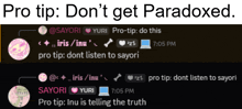 a screenshot of a conversation between sayori and iris