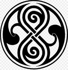 a black and white celtic symbol with swirls in a circle on a transparent background .