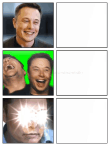 a picture of elon musk laughing with a green screen in the background