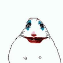 a drawing of a hamster wearing a clown costume with a red lip .
